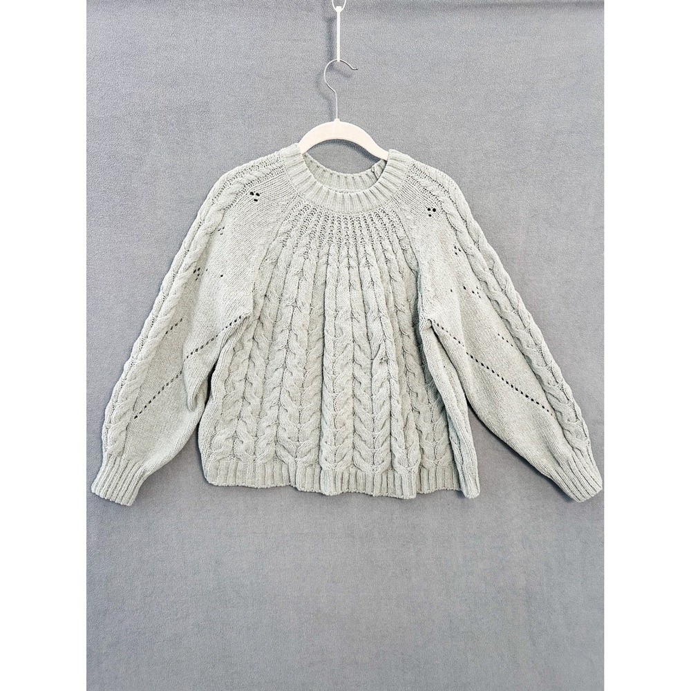 SO Goods For Life Chenille Cable Knit Sweater Sage Green XL 14/16 DG5FS005RS